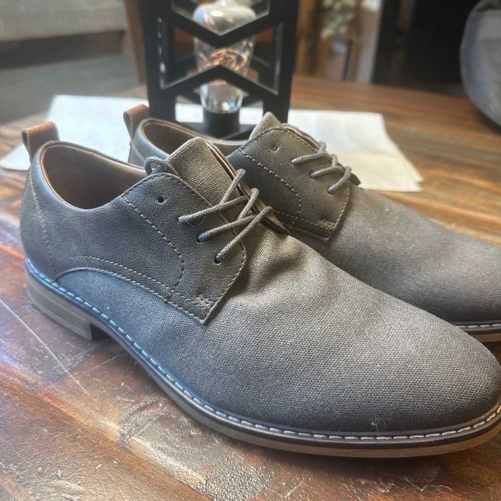 George Mens Dress Shoe Grey Brown Canvas Mixed Media Memory Foam Size 8.5 NWOT